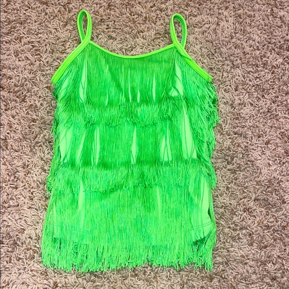 Girls Neon Green Fringe Top